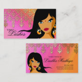Eyelash Business Card Indische Frau Orange Pink Visitenkarte (Vorne/Hinten)