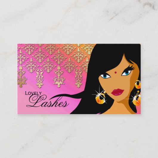 Eyelash Business Card Indische Frau Orange Pink Visitenkarte (Vorderseite)