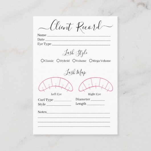 Eyelash-Client-Record Form Business Card Visitenkarte (Vorderseite)