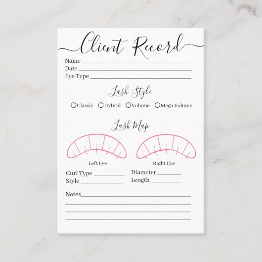Eyelash-Client-Record Form Business Card Visitenkarte (Vorderseite)