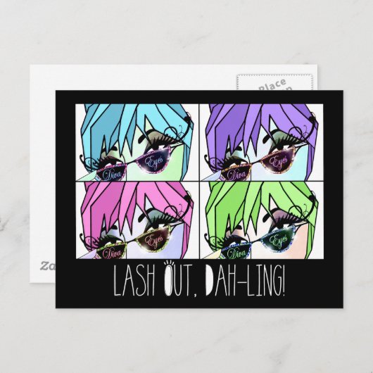 Eyelash DIVA - "LASH OUT!" Postkarte (Vorne/Hinten)