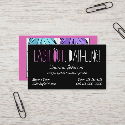 "Eyelash Divas" Lash Out, Dah-ling! Visitenkarte (Vorderseite/Rückseite Beispiel)