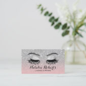 Eyelash Eeybrow Lashes Salon Pink & Silver Glitzer Visitenkarte (Stehend Vorderseite)