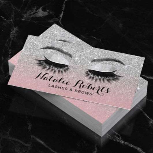 Eyelash Eeybrow Lashes Salon Pink & Silver Glitzer Visitenkarte