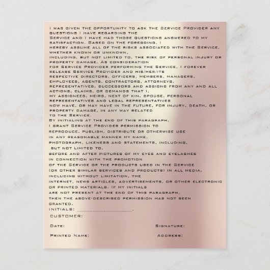 EYELASH-ERWEITERUNG - ZUSTIMMUNG, FREIGABE UND WAR FLYER (Hinten)