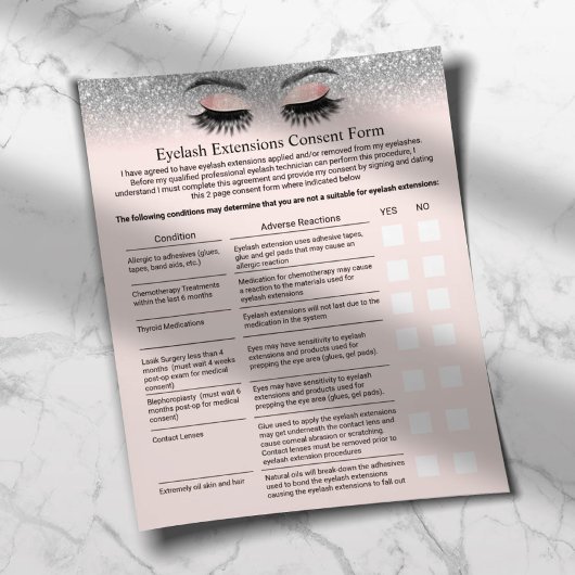 Eyelash Erweiterungen Liability Waiver Silver Glit Flyer