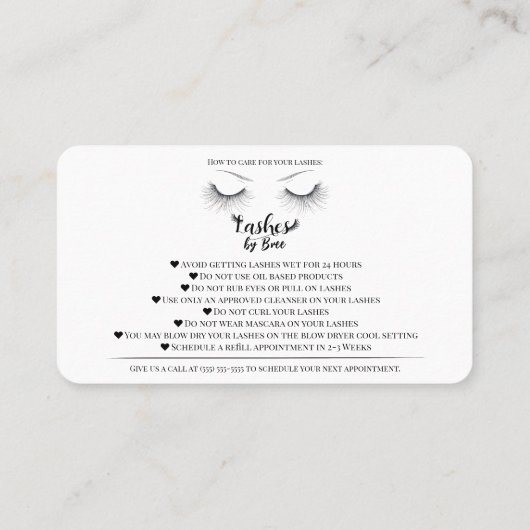 Eyelash-Erweiterungen nach der Pflege von Lash Visitenkarte (Rückseite)