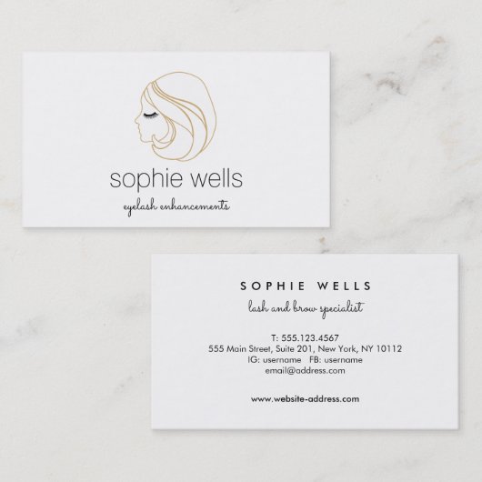 EyeLash-Erweiterungen und False Eyelashes Weiß Visitenkarte (Vorne/Hinten)