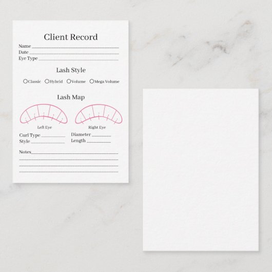 Eyelash-Erweiterungs-Client-Record-Formular Visitenkarte (Vorne/Hinten)