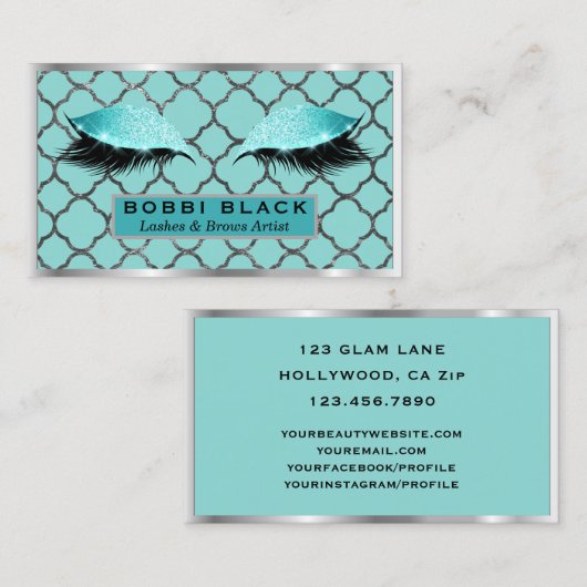 Eyelash-Erweiterungs-Glitzer-Make-upaquamarines Visitenkarte (Vorne/Hinten)