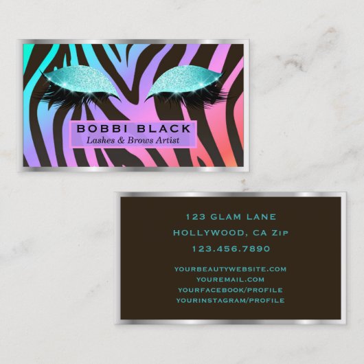 Eyelash-Erweiterungs-Glitzer-Make-upheller Zebra Visitenkarte (Vorne/Hinten)