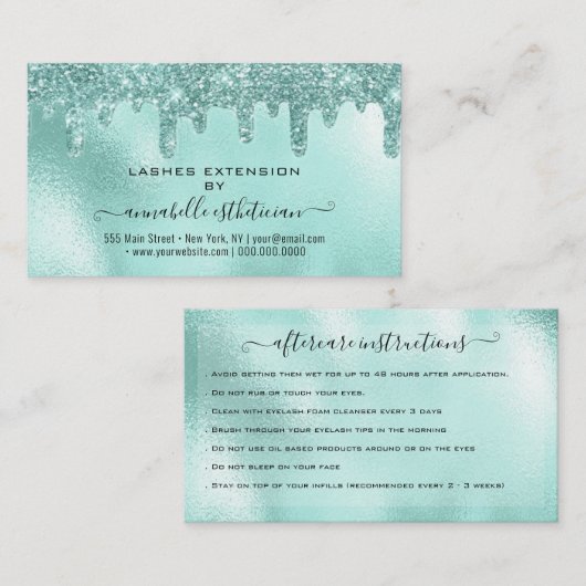 Eyelash Extension Aftercare Instruction Glitzern Visitenkarte (Vorne/Hinten)