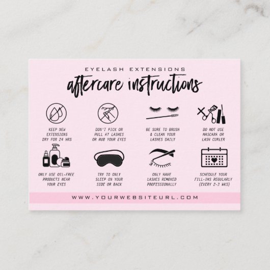 Eyelash Extension Aftercare Instructions Lash Logo Visitenkarte (Rückseite)