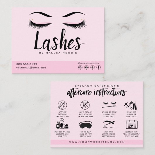 Eyelash Extension Aftercare Instructions Lash Logo Visitenkarte (Vorne/Hinten)