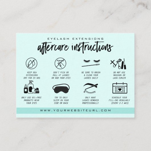 Eyelash Extension Aftercare Instructions Lash Logo Visitenkarte (Rückseite)