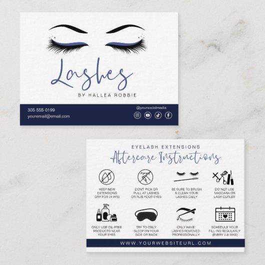 Eyelash Extension Aftercare Instructions Lash Logo Visitenkarte (Vorne/Hinten)
