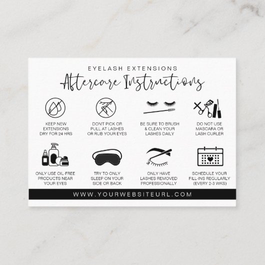 Eyelash Extension Aftercare Instructions Lash Logo Visitenkarte (Rückseite)