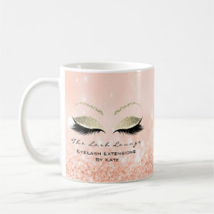 Eyelash Extension Beauty Studio Gold Glitzer Peach Kaffeetasse