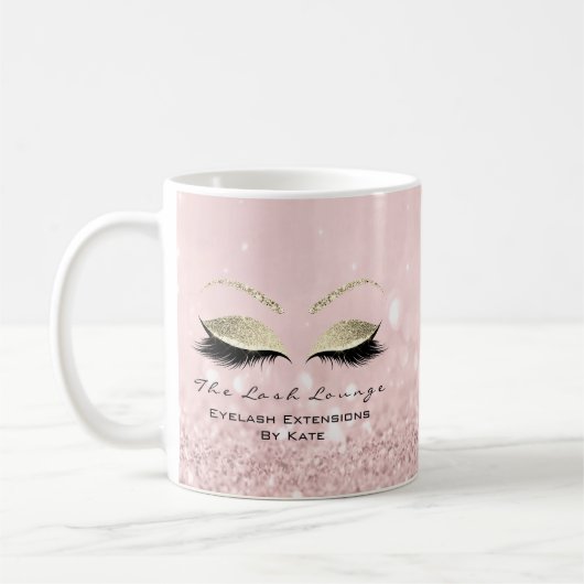 Eyelash Extension Beauty Studio Gold Glitzern Pink Kaffeetasse (Links)