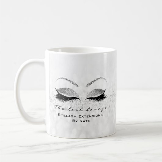 Eyelash Extension Beauty Studio Grau Glitzer Kaffeetasse (Links)