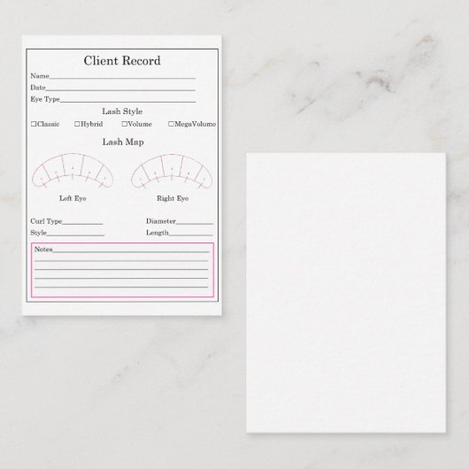 Eyelash Extension-Client-Formular Visitenkarte (Vorne/Hinten)