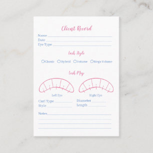 Eyelash Extension Client Record Form, Rosa, Blau Visitenkarte