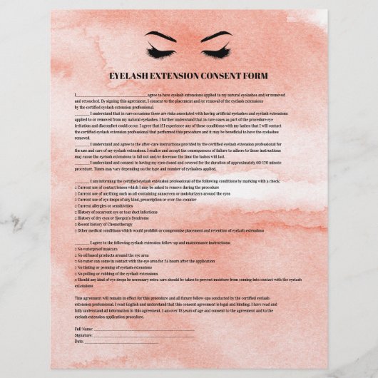 EYELASH EXTENSION CONSENT FORMULAR FLYER (Vorne)