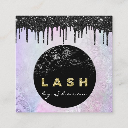 Eyelash Extension Experte Black Tropfen Pink Glitz Quadratische Visitenkarte (Vorderseite)