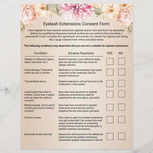 Eyelash Extension Liability Waiver Elegant Elfenbe Flyer (Vorne)