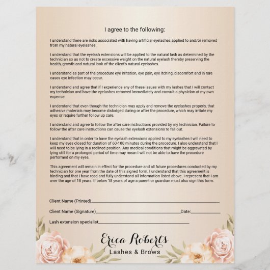 Eyelash Extension Liability Waiver Elegant Elfenbe Flyer (Hinten)