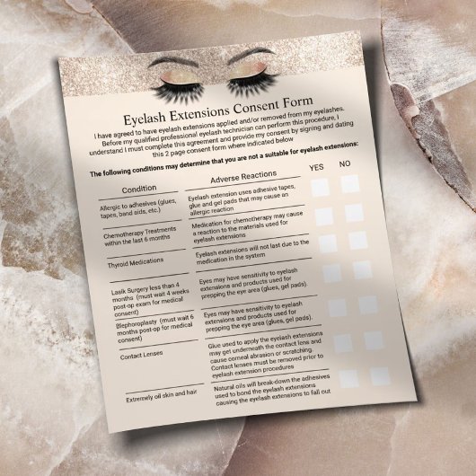 Eyelash Extension Liability Waiver Form Creme Flyer