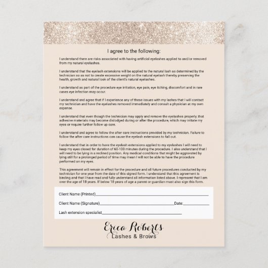 Eyelash Extension Liability Waiver Form Creme Flyer (Hinten)