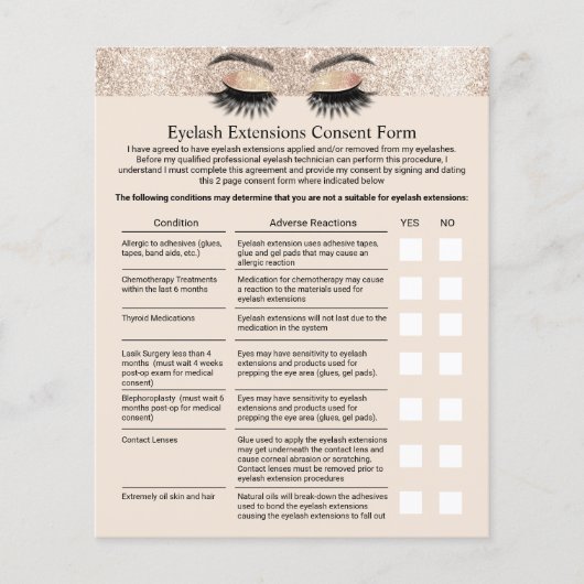 Eyelash Extension Liability Waiver Form Creme Flyer (Vorne)