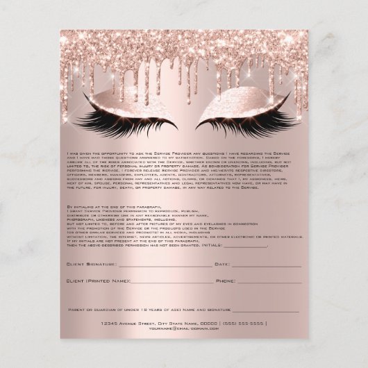 Eyelash Extension Liability Waiver Funkelnd Pink Flyer (Hinten)