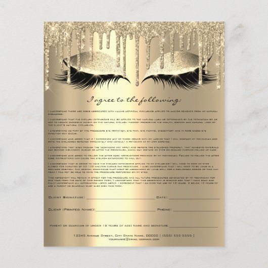 Eyelash Extension Liability Waiver Funkelnd Tropfe Flyer (Hinten)