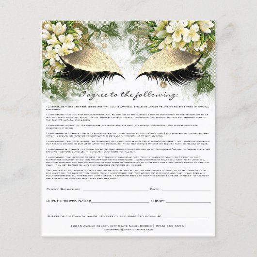 Eyelash Extension Liability Waiver Gold Floral Lux Flyer (Hinten)