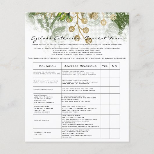 Eyelash Extension Liability Waiver Gold Microblade Flyer (Vorne)