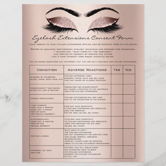 Eyelash Extension Liability Waiver Rose Blush Flyer (Vorne)