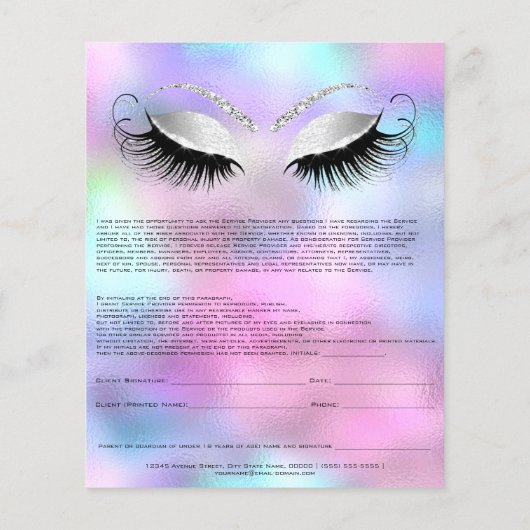 Eyelash Extension Liability Waiver Rose Grau Silve Flyer (Hinten)