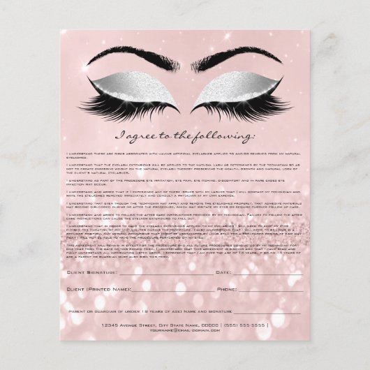 Eyelash Extension Liability Waiver Rose Rosa Grau Flyer (Hinten)
