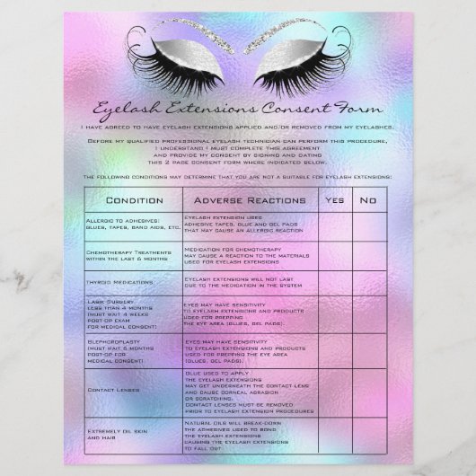 Eyelash Extension Liability Waiver Rose Silver Gra Flyer (Vorne)