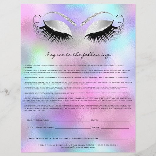 Eyelash Extension Liability Waiver Rose Silver Gra Flyer (Hinten)
