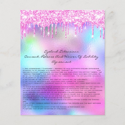 Eyelash Extension Liability Waiver Rose Tropfen Flyer (Vorne)