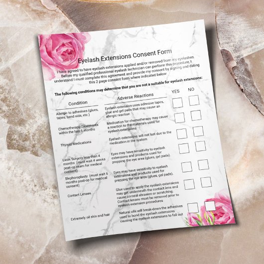 Eyelash Extension Liability Waiver Vintag Floral Flyer