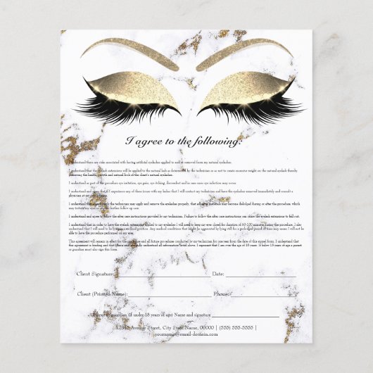 Eyelash Extension Liability Waiver White Marble Flyer (Hinten)