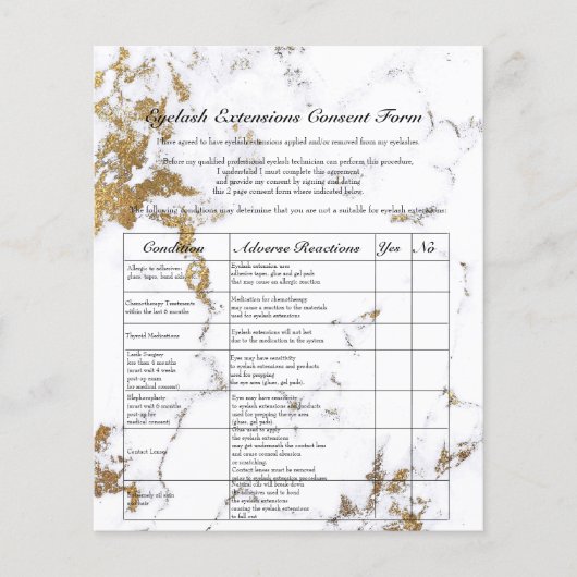 Eyelash Extension Liability Waiver White Marble Flyer (Vorne)