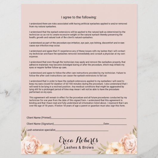 Eyelash Extension Liability WILL & Release Form Flyer (Hinten)