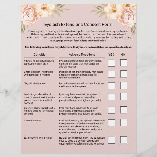 Eyelash Extension Liability WILL & Release Form Flyer (Vorne)