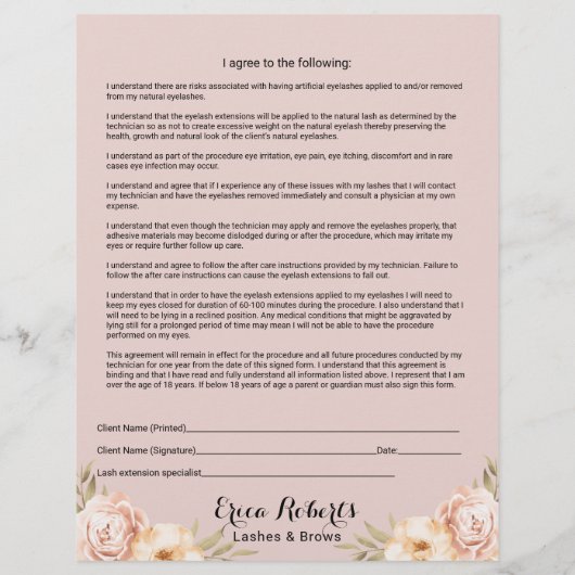Eyelash Extension Liability WILL & Release Form Flyer (Hinten)