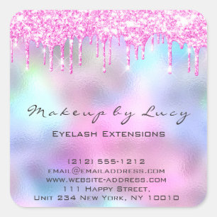 Eyelash Extension Makeup Artist Salon Pink Tropfen Quadratischer Aufkleber